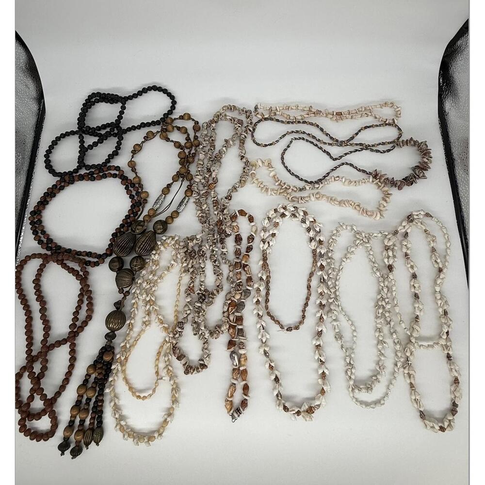 Vintage Tribal Shell & Wood Necklace Lot – 25+ Pieces